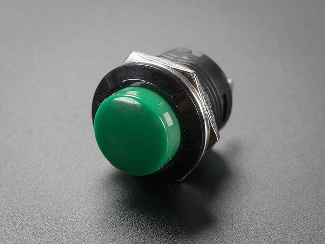 Momentary Push Button, Panel Mount, SPST, Round, Green