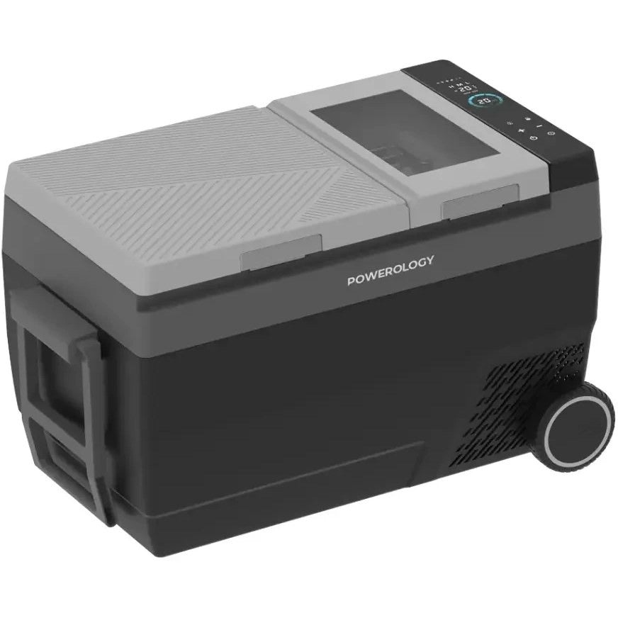 Portable Car Refrigerator with Ice Maker and Wheels, 90W, 32 Litres, Black, Brand: Powerology