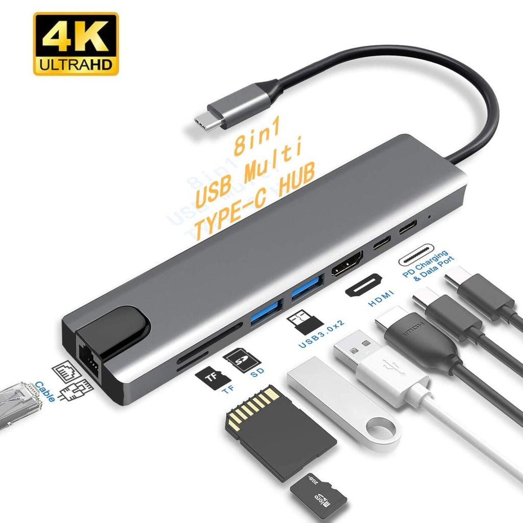 8-In-1 Hub, USB C to: RJ45 Ethernet, USB 3.0 Ports,  HDMI-compatible, SD/TF Card Reader, USB-C PD Power Delivery for MacBook Pro Dock