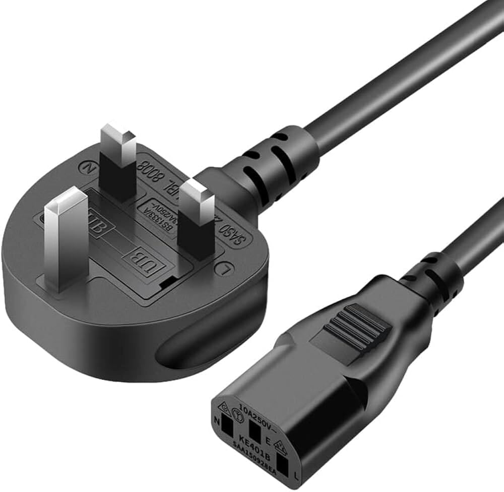 Power Supply Cable, 1.5m, Black, PVC, 3A, UK Plug