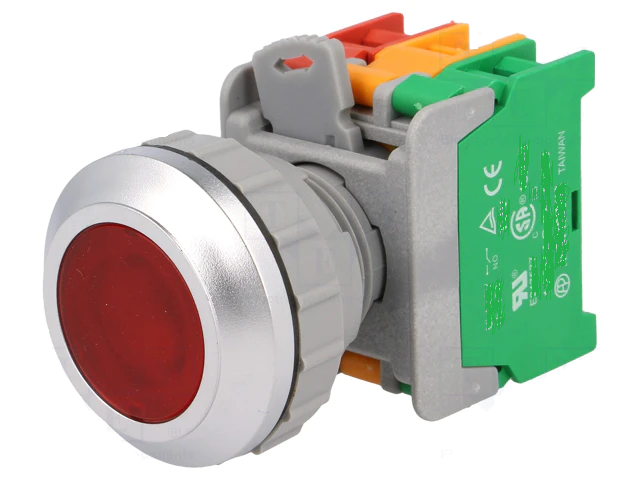 Push Button Switch Stabl.pos 1 NC + NO 30mm Red IP65
