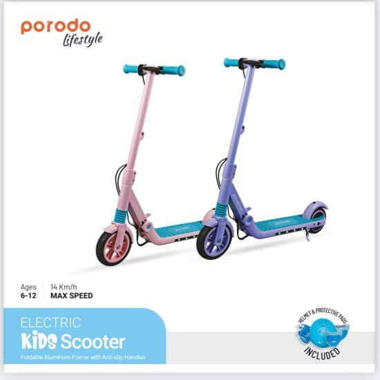 Porodo Lifestyle Electric Kids Scooter 200W with Helmet - Blue
