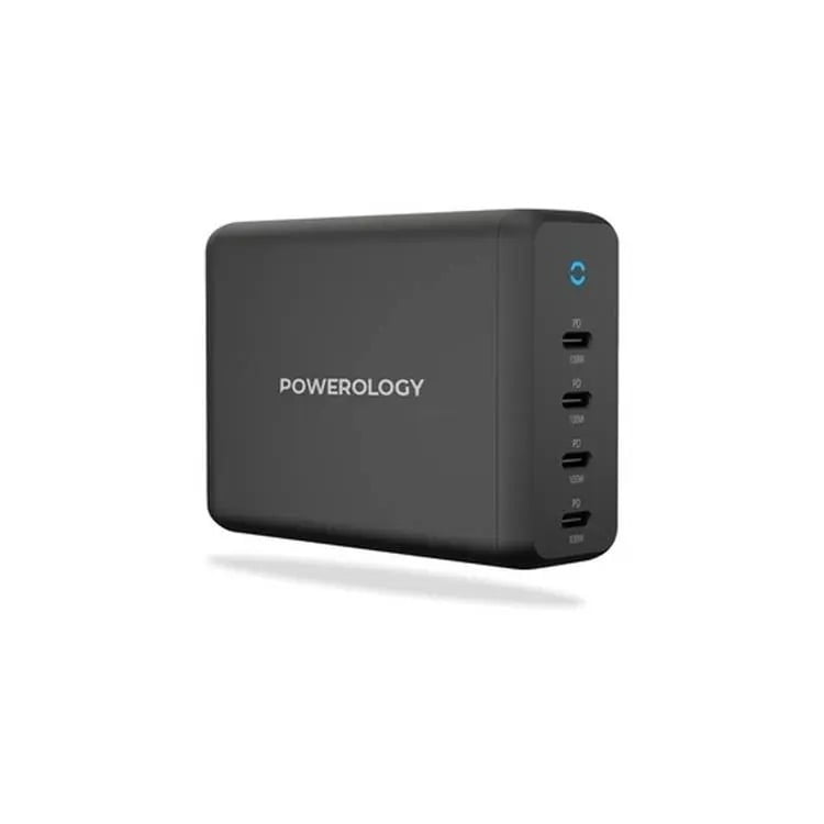 Powerology 165W GaN Desktop Charger, x4 USB-C Ports, Power Delivery