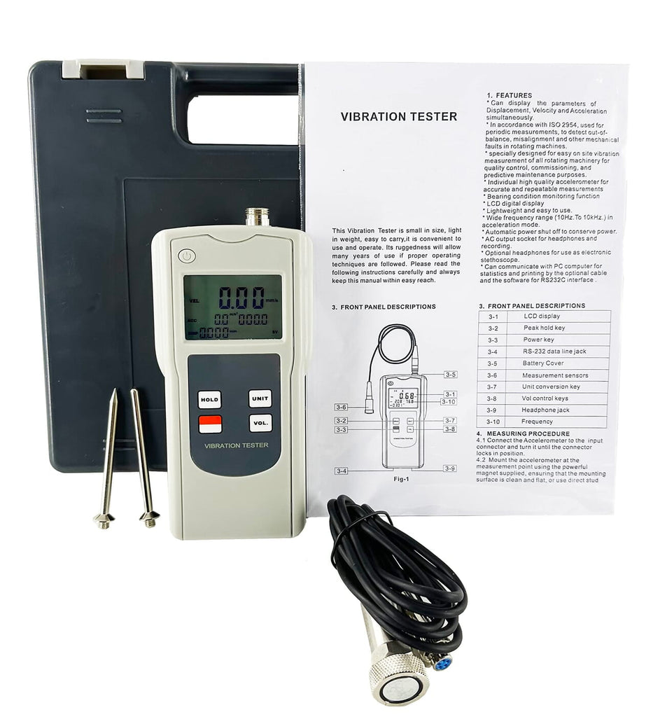 Vibration Meter Data Logger Vibrometer with 3 Parameters Displacement Velocity and Acceleration