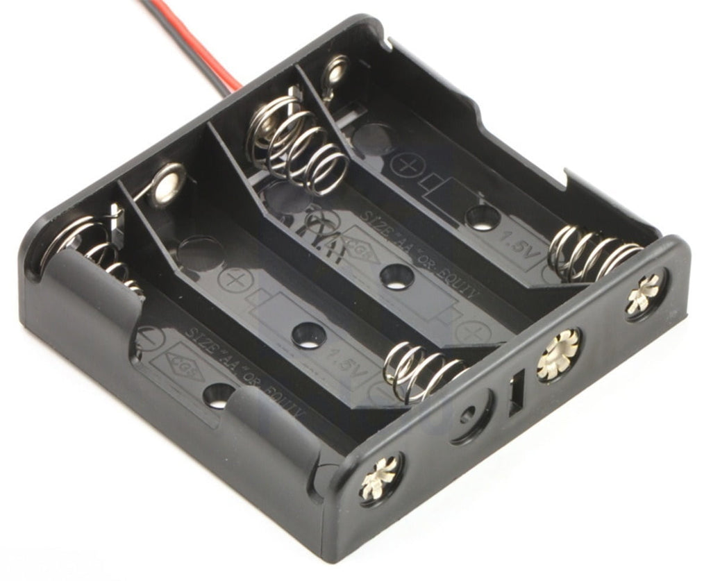 4xAA, AA Battery Holder With Wires, 4 Batteries, Straight