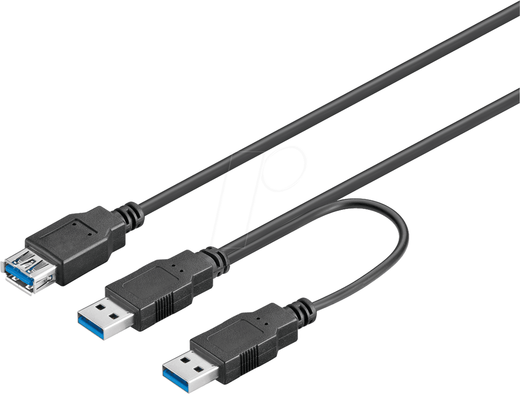 Cable USB A plug x2, USB A socket, USB v3.0, 0.3 meter