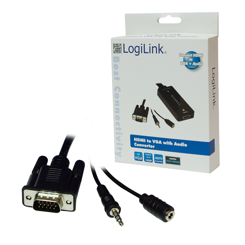 HDMI to VGA Adapter Cable, D-Sub 15pin HD Plug, HDMI Socket, Jack 3.5mm 3pin Plug