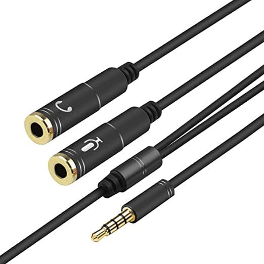 3.5mm Audio Splitter Cable Adapter 4pin, 3.5mm Male to 2x 3.5mm Female, 32cm, for Microphone & Earphones
