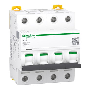 Circuit Breaker, 20A, 400v AC, 4 Poles, Model A9F04420, Brand SCHNEIDER