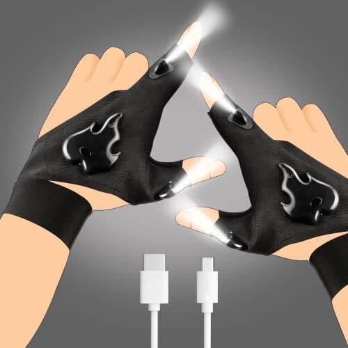USB Rechargeable Flashlight Gloves, Gloves with LED (2 Pcs)