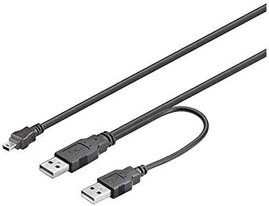 Cable USB A plug x2, USB B mini plug, 1 meter