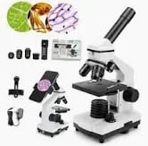 Optics Microscope for Adults Kids Students, 100X-2000X Microscopes, Metal-Body Dual LED Illumination, Biological Compound Monocular Microscope Kit for School Lab, Home Education w/Phone Adapter