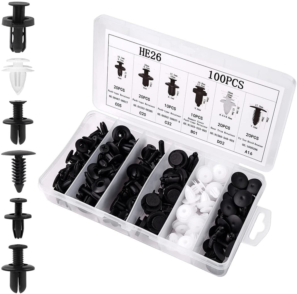 Auto Car Vehicle Body Panel Plastic Push Pin Kit, 100pcs, with Screwdriver