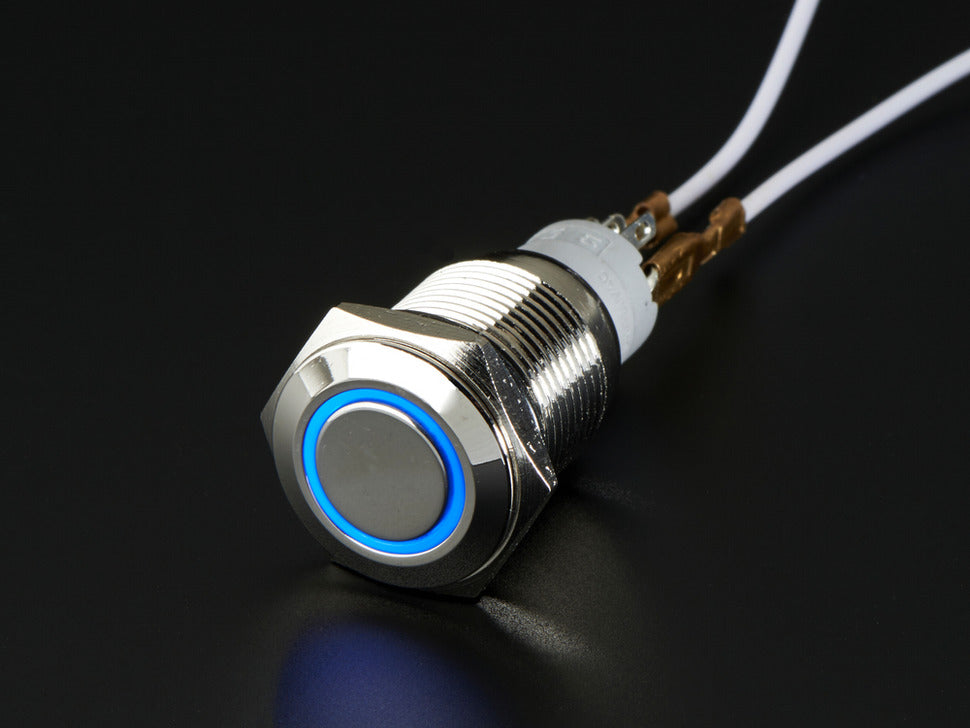 Rugged Metal On/Off Switch with Blue LED, 16mm, Blue