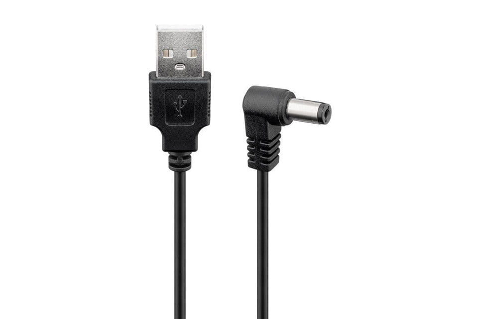 USB Power Cable, USB A Plug, DC 5.5/2.5 Plug, 1m