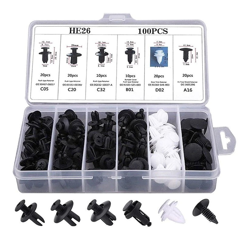 Auto Car Vehicle Body Panel Plastic Push Pin Kit - 100pcs