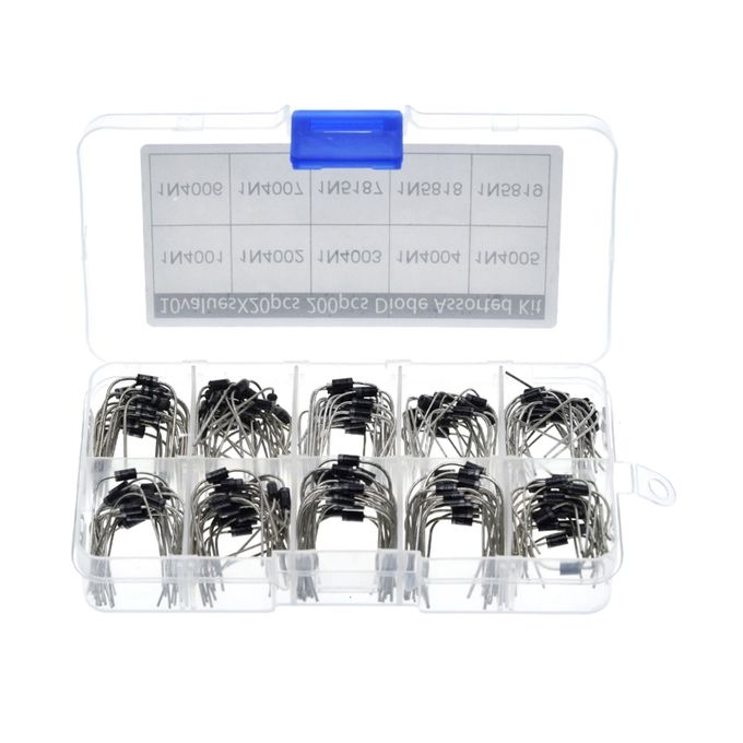 Rectifier Diode Assorted Kit Box, 200pcs, 1N4001, 1N4002, 1N4003, 1N4004, 1N4005, 1N4006, 1N4007, 1N5817, 1N5818, 1N5819