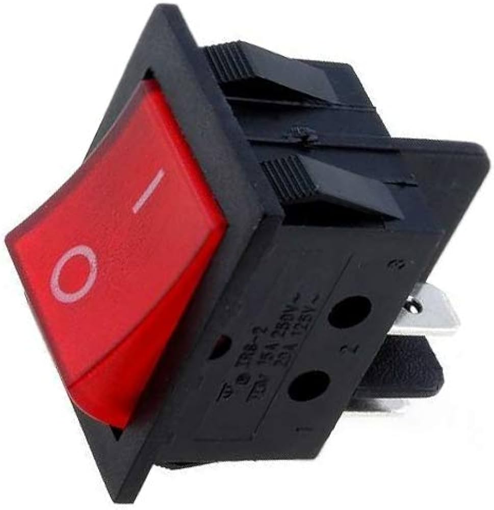 ROCKER Switch, DPST, ON-OFF, 15A/250VAC; Red