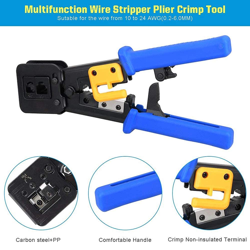 RJ45 and RJ11 Crimping Tool for pass Through Connectors