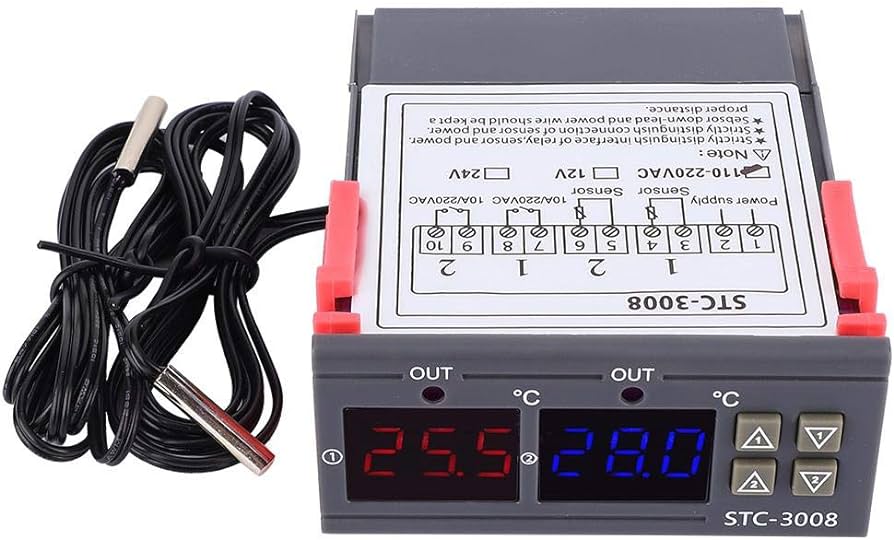 Digital Temperature Controller Thermostat, DC 12v, 10A, Two Relay Output