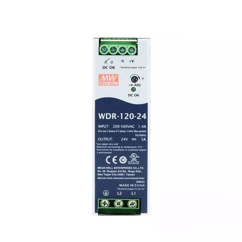 Power Supply, 24v DC, 5A, 120W, Model#: WDR-120-24, Brand: MEAN WELL