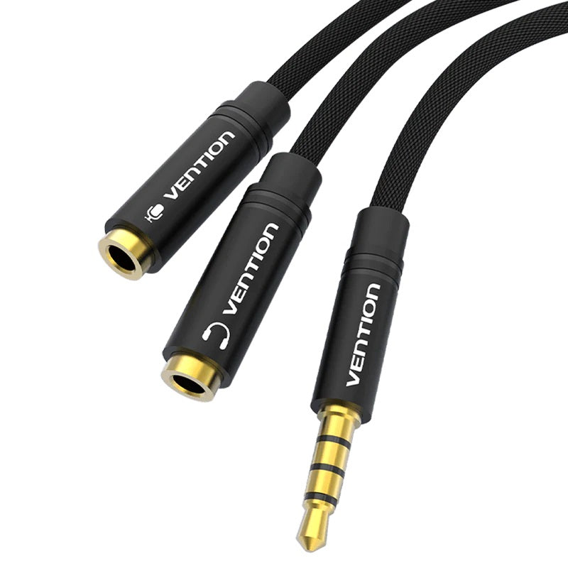 3.5mm Audio Cable Adapter 4pin, 1x Male to 2x Female Stereo, 0.3m