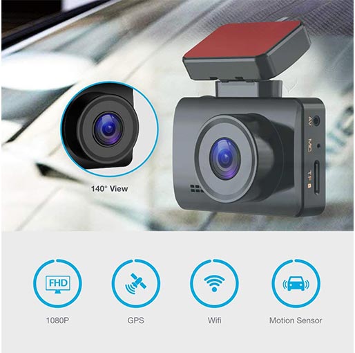 Dash Camera Pro 1080P,GPS coordinates, Wi-Fi -Black