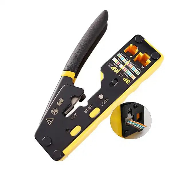 RJ45 Crimper Network Tool, Stripper, Pressing, Pass Through RJ45, Yellow