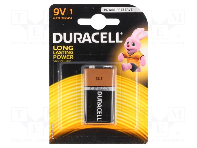 9v Battery, Alkaline, 6F22, DURACELL, BASIC