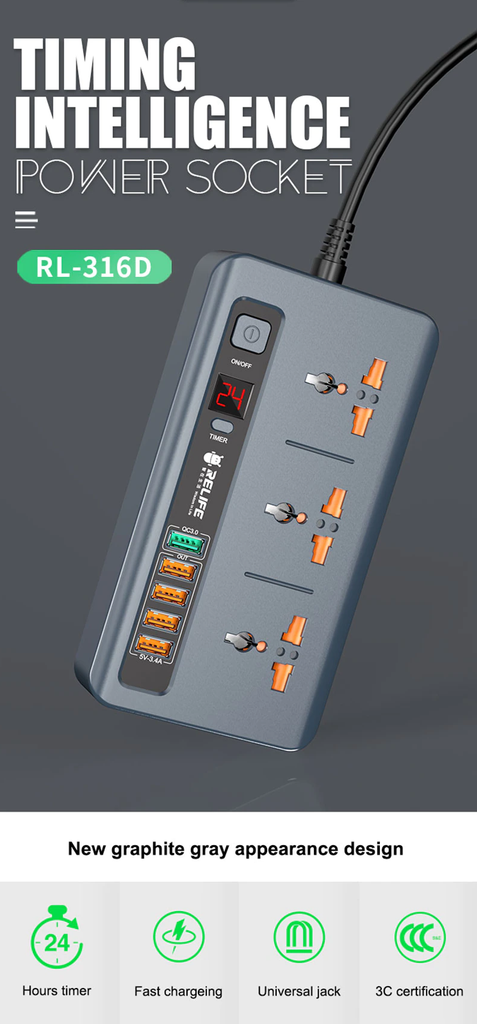Fast Charging Universal Power Socket 5 Usb Ports 3 Socket Outlet