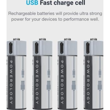 USB Rechargeable Lithium-ion Battery, AAA, 600mAh, 900mWh, 4pcs