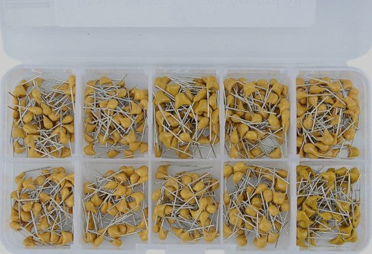 Ceramic Capacitor Assorted Box Kit, 0.1uF to 10uF (code 104 to 106), 50V, 500Pcs, 10 Values