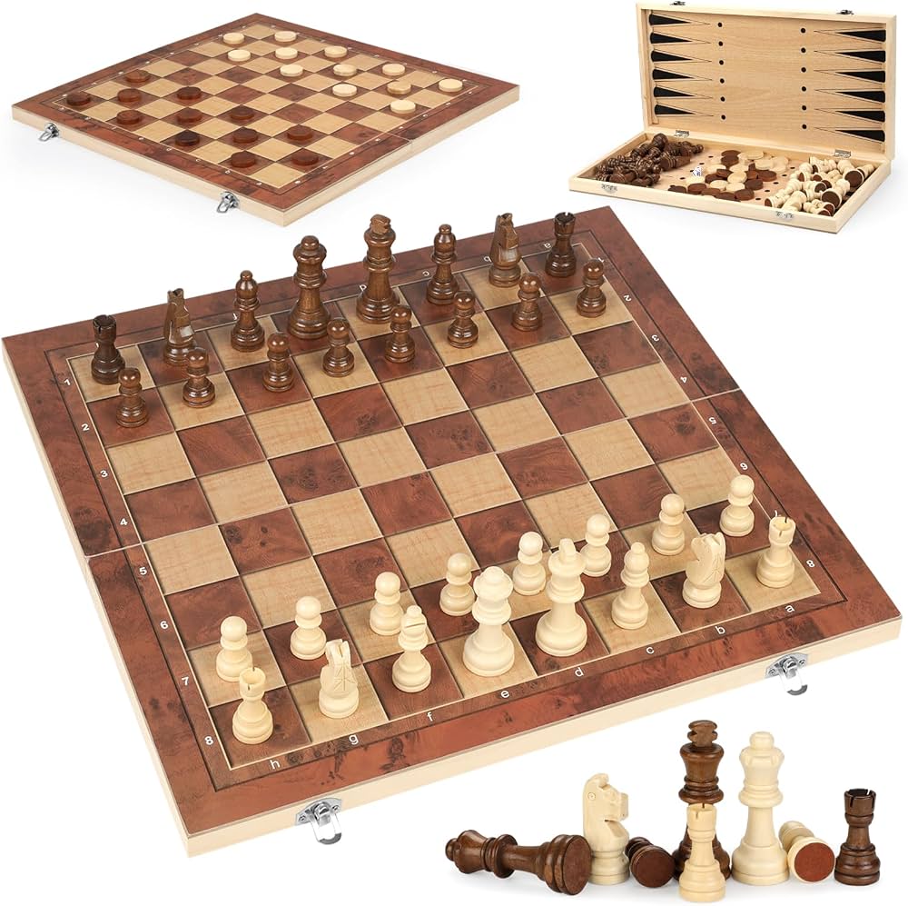 CHESS + BACKGAMMON + CHECKER GAME WOODEN LARGE SIZE