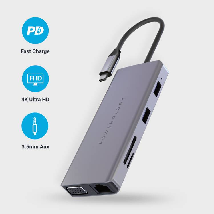 USB-C Hub 11 in 1 Powerology Gray