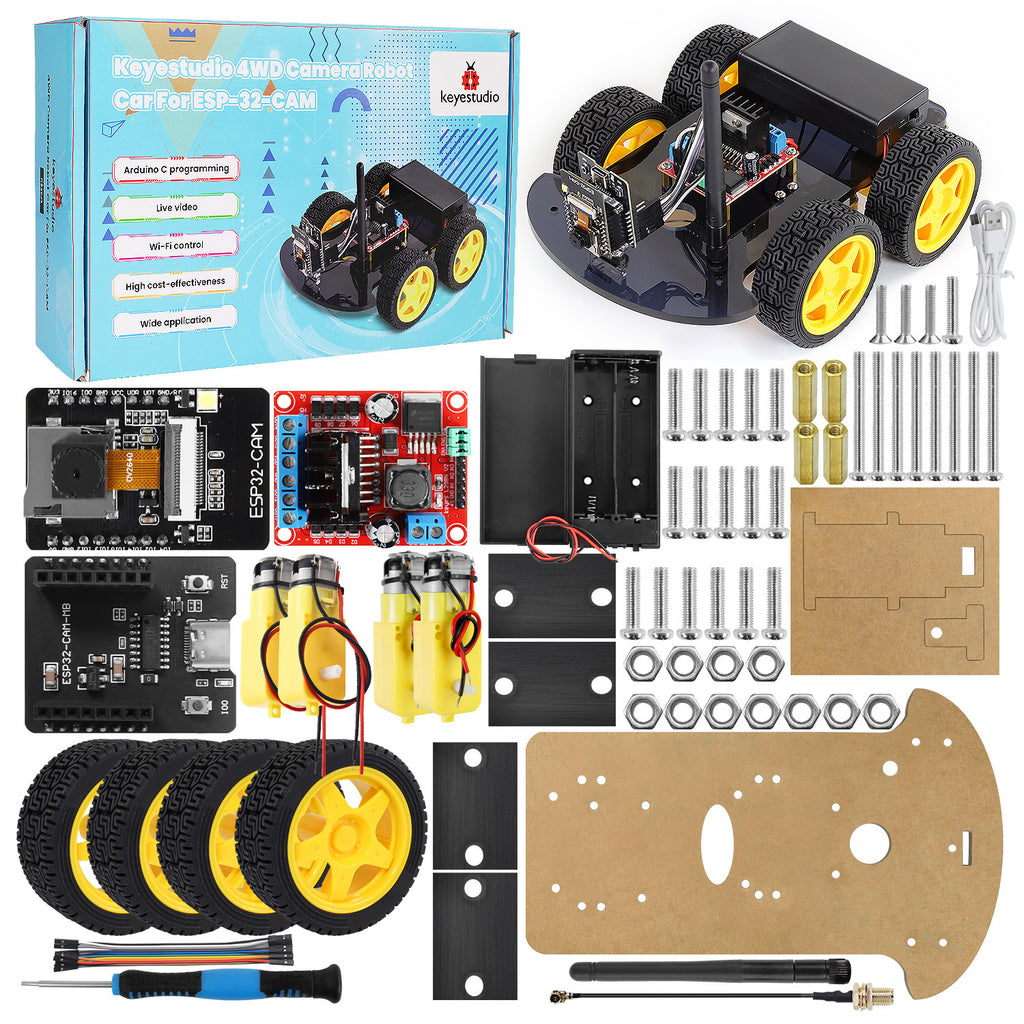 4WD Robot Car, ESP32 Camera Robot Car Kit, Keyestudio
