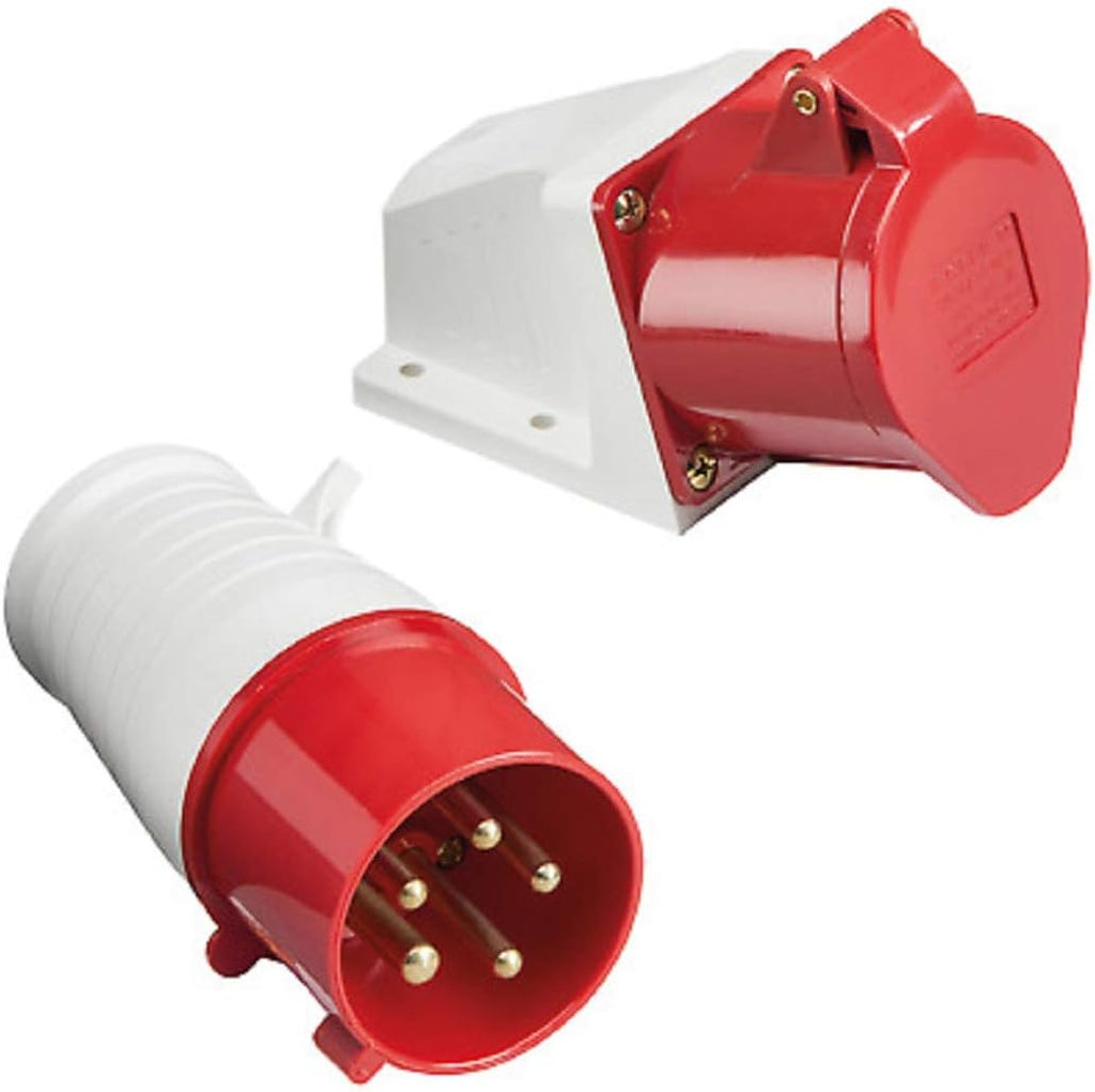 Connector AC Supply 3 Phase, 16A, 380 to 415v, 5pin Plug and Socket, 3P + N + Earth, Weatherproof, IP44