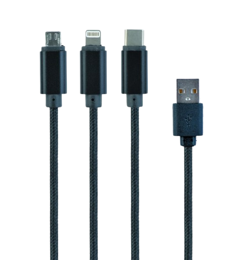 USB Cable 2.0, 1 meter, Black, Cablexpert, Apple Lightning plug & USB A plug & USB B micro plug & USB C plug