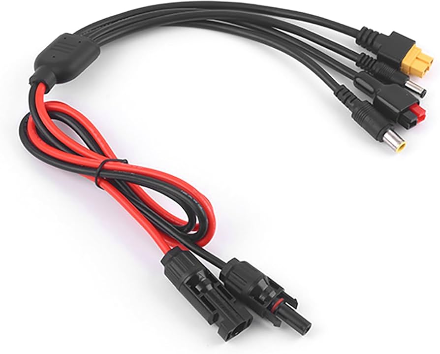 Charging Extension Solar Cable, 12AWG Branch Line, 16AWG PVC Cable, MC4 to DC5521, 7909, XT60 Female 30A, 1 meter