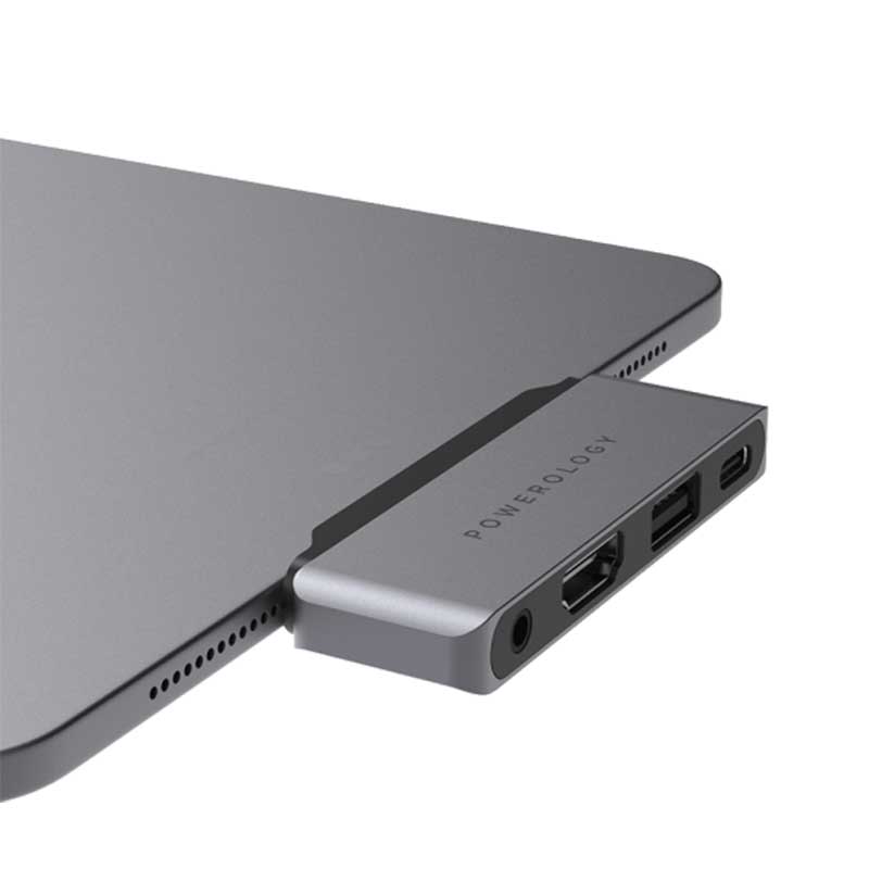 USB-C Hub 4 in 1 with HDMI USB Aux Powerology-Gray