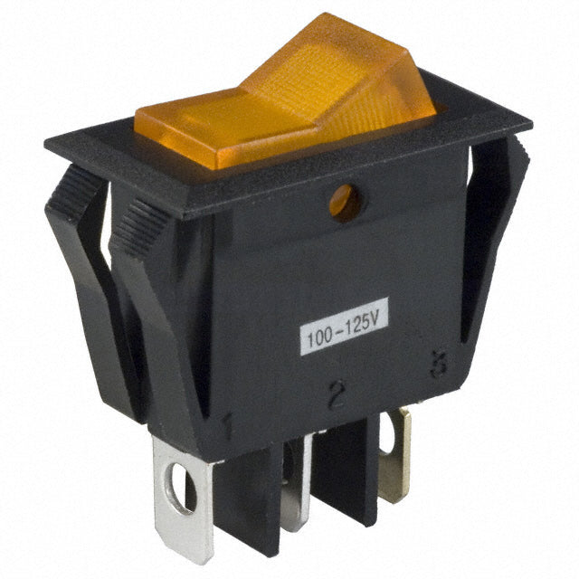 Switch Rocker, ON-OFF, SPST, 16A, 250v AC, Amber/Yellow