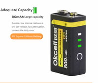 OKcell 9V 800mAh USB Rechargeable Lipo Battery