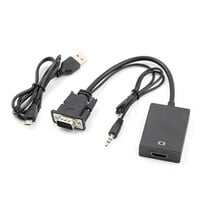 VGA to HDMI Converter Adapter, Male to Female, Support Analog Audio, USB Connector for Audio Output & Power Supply