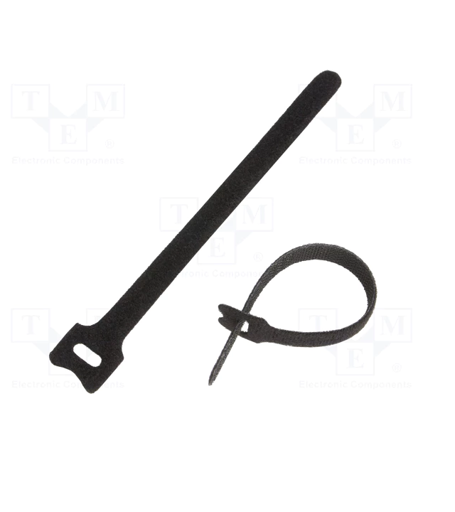 Hook and Loop Fastener, L: 180mm, W: 12mm, Black, 20pcs