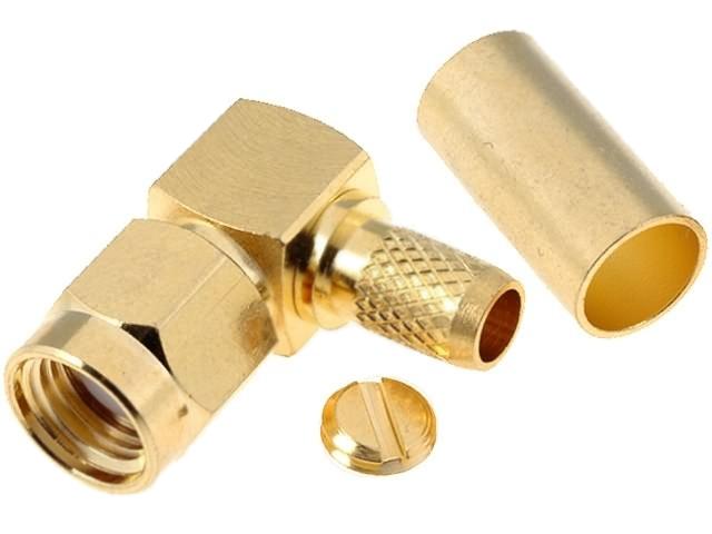 SMA Female Plug, angled 90°, for cables RG141 and RG58