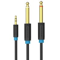 Audio Cable, Jack 6.35mm Plug x2, Jack 3.5mm 3pin Plug, 3m, Black