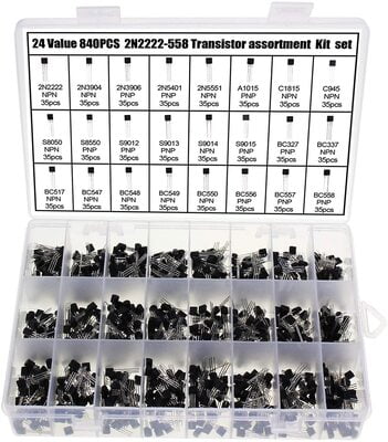 Transistor Assortment Kit, 24 Part Numbers/Values, 840pcs