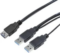 Cable USB A socket, USB A plug x2, 0.3 meter